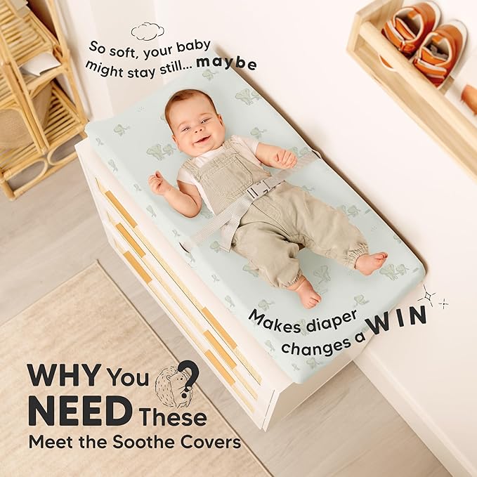 2-Pack Organic Changing Pad Covers for Girl, Boy, Neutral - 100% Cotton Changing Table Pad Cover, Soft Baby Nursery Diaper Changing Pad Sheets, Contour Changing Pads Liners, Change Pad Cover (Elly)