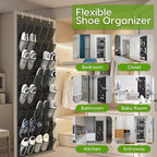 Over the Door Shoe Organizer with 40 Large Breathable Mesh Pockets, Space Saving Shoe Holder, Hanging Shoe Rack for Entryway Bedroom Closet Storage (Black, 40 Pockets)