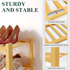 Smiry Long Bamboo Shoe Rack, 2 Tier Free Standing Wooden Shoe Organizer, Stackable Wood Shoe Storage Shelf for Closet, Entryway, 12 Vertical Slats, One-piece Standard Legs, 33.7"x11"x13", Natural