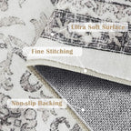 jinchan Hallway Runner Rug 2x8 - Machine Washable Beige Vintage Floral Distressed Design Soft Non-Slip Low-Pile Ultra-Thin Runner Rug for Kitchen Laundry Room Bedroom Farmhouse (2‘x8', Beige)