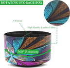 Round Leather Art Supply Organizer,Remote Control Holder,360 Degree Rotating,Multi-Functional Pencil Holder,4 Compartments Desktop Stationary Organizer(1-Fractal Flower) | Round