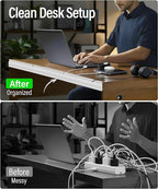 6 Pack Cable Management Under Desk, Open J Channel Raceway, Cord Organizer Tray for Desk, No-Drill Cable Hider for Desk & Wall, Wire Management Kit, Flame-Retardant PVC, 94.5" Total, White