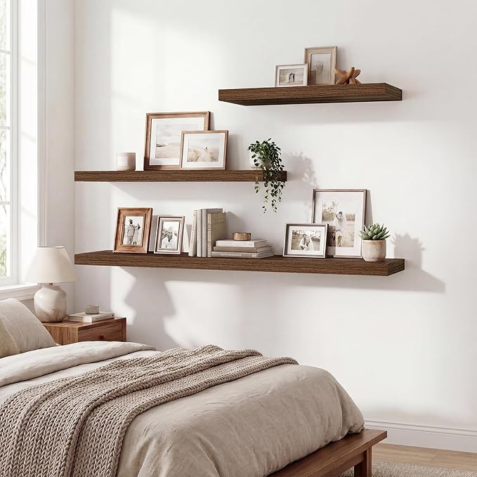 Acovy 30 Inch Floating Shelves,9.3" Deep Floating Shelf Wall Mounted,30 Inch Wall Book Shelves for Home Decor,Large Long Deep Hanging Shelves for Bathroom Office Laundry Living Room Bathroom,Walnut