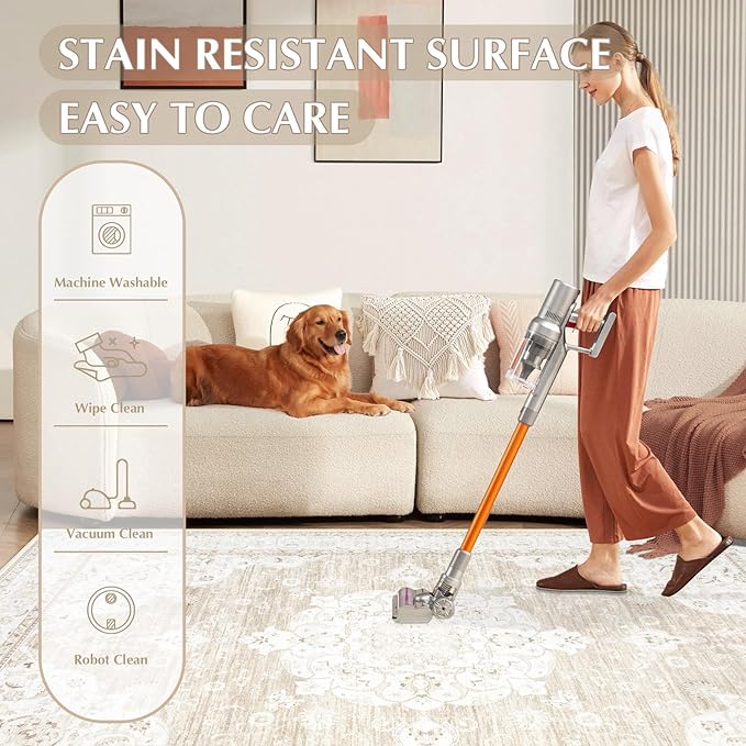 Area Rug 4x6 Entryway Rugs - Machine Washable Vintage Boho Area Rug Non-Slip Bedroom Rugs Soft Stain Resistant Living Room Carpet, Oriental Distressed Rug for Dining Room Nursery(Boho Beige, 4'x6')