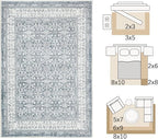 jinchan Floral 2x3 Rugs for Entryway - Machine Washable Grey Vintage Distressed Boho Design Soft Faux Wool Small Non-Slip Doormat for Entrance Kitchen Living Room Bedroom Farmhouse (2‘x3', Grey)