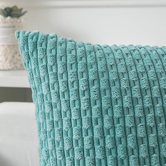 Kevin Textile 20x54 Inch Long Body Lumbar 1 Pack Boho Decorative Throw Pillow Cover Soft Striped Corduroy Rectangle Cushion Case Farmhouse Accent for Living Room Couch Sofa Bed, Aqua Green