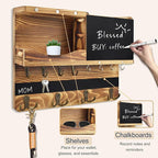 Key Holder for Wall Mount with Shelf and Mail Organizer, Key and Mail Holder with 16 Hooks, Farmhouse Entryway Organizer, Home Decor Rack(Pine Wood, Wood Color)