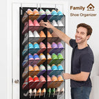 UVIAHOMI 20-30 Pairs Over the Door Shoe Organizer, Breathable Pocket Hanging Shoe Storage for Closet, 10-Tier Door Shoes Rack, Handing Shoes Holder Fit All the Family's Sneakers, Boots, Heels, Black