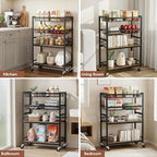 Fruit Vegetable Storage Cart, 4-Tier Rolling Kitchen Storage Cart, Fruit & Vegetables Basket Stand, Snack Organizer Shelf Unit for Kitchen, Bathroom, Living Room, Office, Balcony, Black