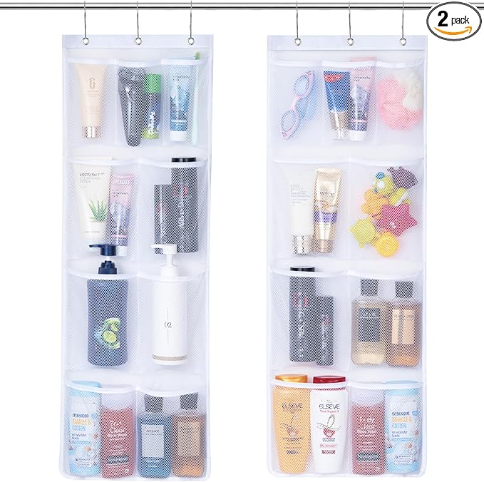 Lifewit Cruise Essentials Shower Caddy Must-Have, 9 Pockets Hanging Bathroom Organizer with Quick-Dry Mesh, Portable Shower Bag to Storage Soap, Shampoo, for RVing, Travel, Camping, White, 2 Packs
