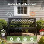 Garden Bench, Outdoor Benches, Iron Steel Frame Patio Bench