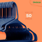 NEATERIZE Clothes Hangers Plastic 50 Pack for Adults - Plastic Hangers, The Perfect Coat Hanger and Space Saving Clothes Hangers for Closet, Percheros Ganchos para Colgar Ropa Hangars - Navy Hangers