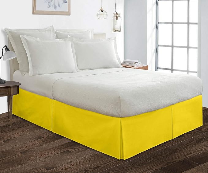 Bed Skirt - 100% Cotton 800 Thread Count Box Pleated Bed Skirt - Luxury Pleated Dust Ruffle, Hotel Quality Modern Bed Skirt, Easy Fit with 12 Inch Tailored Drop, Twin XL, Yellow