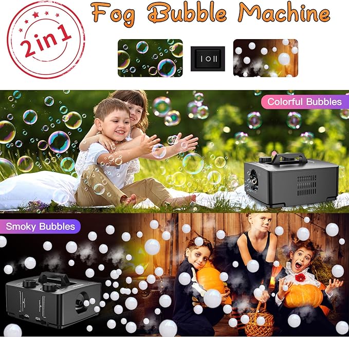 Wisdomlit Fog Bubble Machine, 2-in-1 Smoke Bubble Blower, 400W No-Spill Smoke Bubble Maker, 8000+ Colorful Bubbles | Fog Bubbles for Indoor Outdoor Birthday Halloween Party