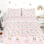 Twin Size Toddler Bedding Set for Girls 5 Piece Toddler Girl Bedding, Super Soft Toddler Comforter Set Includes Comforter, Flat Sheet, Fitted Sheet, Pillowcase (Pink Cute Rainbow)