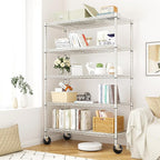 REIBII 73''H Storage Shelves 1660LBS Wire Shelving Unit with Wheels 5 Tier Metal Shelving,Heavy Duty Metal Shelves for Storage Rack,Commercial Industrial for Garage Kitchen 73''HX35''WX15''D,Chrome