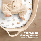 2-Pack Organic Bassinet Sheets for Girls, Boys - 100% Cotton Bassinet Mattress Sheets Compatible with Halo Bassinest Swivel Sleeper, Graco, Baby Delight, Chicco, Fitted Bassinet Sheets (KeaSafari)