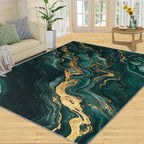 4x5 Abstract Marble Indoor Outdoor Rug - Emerald-Green-Marble Bedside Rug, Luxury Stone Pattern Washable Entry Way Rugs Kids Carpet for Inside House Playroom Living Room End Table Nursery