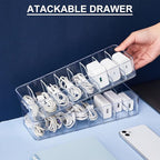 Tatuo 4 Pcs Cable Organizer with 40 Wire Ties, Plastic Cord Storage Charger Box Electronics Organizer with Adjustment Compartments Cable Storage for Drawer Home Office Desk Accessories (Clear)