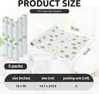 RAY STAR 18X96 Inch Shelf Liner for Kitchen Cabinets, Non-Adhesive Cabinet Liner Washable, PVC Drawer Liner for Dresser Non-Slip Bathroom (Green-Floral)(5 Roll)