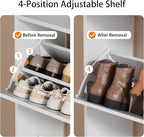 Shoe Cabinet for Entryway, White, 31.5 * 9.37 * 78.74 Inch, 3 Flip Drawers, 3 Shelves, Modern Style