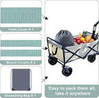 misaya Picnic Table Cover with Bench Cover, Waterproof Elastic Fitted Tablecloth for 6 Foot Tables, Rectangle Washable Polyester Tablecloths for Picnic, Camping, Outdoor (Turquoise, 30" x 72")