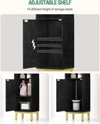 Hzuaneri Bathroom Storage Cabinet, Small Corner Floor Cabinet with Door and Shelves, Narrow Toilet Paper Holder, Bathroom Organizer with Adjustable Shelf, for Small Spaces, Black BC38204GV1