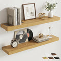 Venusmiles Floating Shelves for Wall, 32 Inch Floating Shelves Set of 2, 6.5" D Wooden Wall Mounted Display Shelves with Invisible Brackets for Living Room, Bedroom, Bathroom, Kitchen Decor, Oak