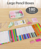 Sooez 6 Pack Extra Large Pencil Box, Plastic Hard Pencil Case Crayon Box Bulk, Clear Marker Organizer Plastic Containers with Lid, Stackable Storage Boxes for Art Craft, Back to School Supplies, Multi