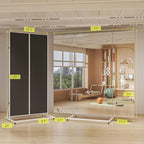 Hasipu Large Full Length Rolling Mirror - 71"×71" Tri-Fold Full Body and Tempered Glass Movable Home Gym Mirror on Wheels with Stand for Gym, Dance Studio, Fitness Room, and Home