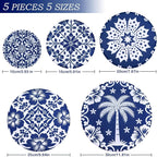 5 Pieces Bowl Covers Reusable, 5 Size Elastic Cloth Bowl Covers for Bread Proofing Stretch Food Covers Washable for Food Fruits Leftover (Blue Coconut Tree)