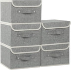 Fabric Storage Bins Cube Organizers with Flip-Top Lid and Handles,Storage Boxes for Organizing Home,Office,and Closet,Grey,5 Pack 10.2 X 7.9 X 6.7 in