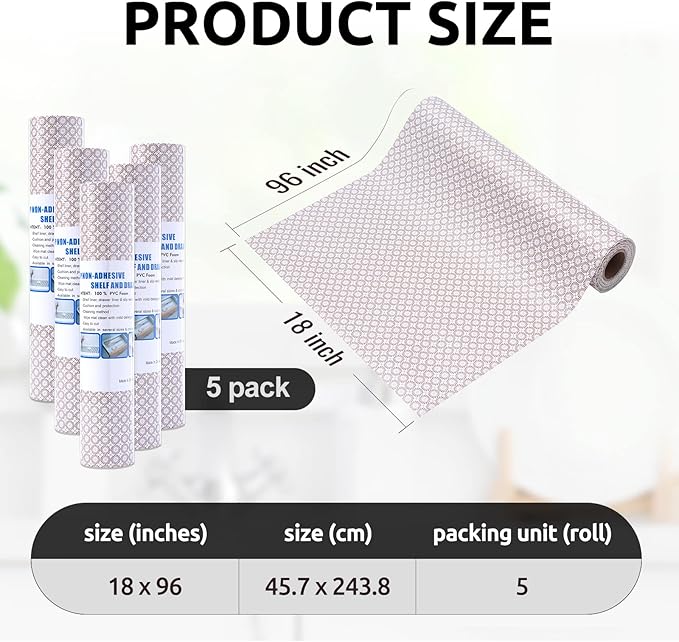 RAY STAR 18X96 Inch Shelf Liner for Kitchen Cabinets, Non-Adhesive Cabinet Liner Washable, PVC Drawer Liner for Dresser Non-Slip Bathroom (Circle)(5 Roll)