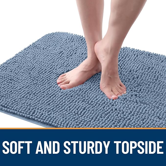 OLANLY Dog Door Mat for Muddy Paws 48x30, Absorbs Moisture and Dirt, Absorbent Non-Slip Washable Doormat, Quick Dry Chenille Mud Mat for Dogs, Entry Indoor Entryway Carpet for Inside Floor, Airy Blue