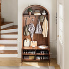 Hall Tree with Bench and Shoe Storage, Entryway Storage Bench with Coat Rack, 78.74" Coat Rack with 7 Hooks and Adjustable Shelves, Farmhouse Style Furniture Organizer for Hallway (Walnut, 78.74"H)