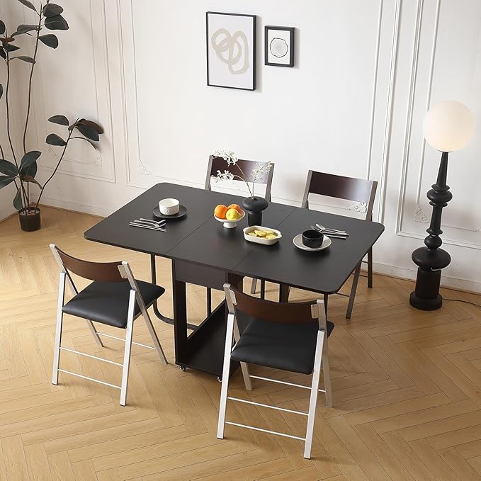 Folding Chairs with Cushion 2 Pack - Heavy Duty Steel Frame Foldable Dining Chairs, Waterproof Leather Indoor Outdoor Comfortable Folding Chairs for Home, Conference Rooms, Weddings, Events (Black)