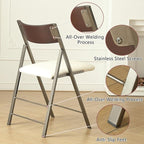 Folding Chairs with Cushion 2 Pack - Heavy Duty Steel Frame Foldable Dining Chairs, Waterproof Leather Indoor Outdoor Padded Chairs for Home, Conference Rooms,Weddings, Events (White)