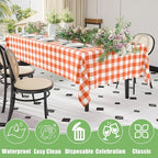 Smiry 3 Pack Orange Gingham Disposable Tablecloths - 54" x 108" Heavy Duty Plastic Table Cloth, Waterproof Buffalo Plaid Table Covers for Picnic, Banquets, Outdoor Parties