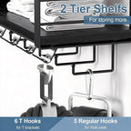 TJ.MOREE 2 Tier Floating Shelf Compatible with Tonal Accessories, T-Bracket Lock Adapters Hanger, Wall Mount Home Gym Storage Rack for Fitness Equipment, Black