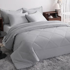 NTBAY King Comforter Set with Sheets, 7 Pieces Soft and Breathable King Bedding Set, Bed in a Bag, Down Alternative Comforter Set Solid Color All Season, King Bedding Set, Light Grey