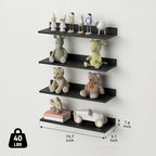 WOPITUES Floating Shelves, Wall Mounted Shelves for Room Decor, Modern Display Shelf for Bedroom, Sturdy Bathroom Storage Shelves, Book Shelves for Living Room, Black Small Corner Shelves, Set of 4
