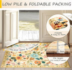 Floral 8x10 Area Rug Machine Washable Soft Print Boho Carpet Non Slip Doormat Low Pile Flower Area Rugs for Living Room Bedroom Nursery Kitchen Dining Room Indoor-Ivory/Yellow