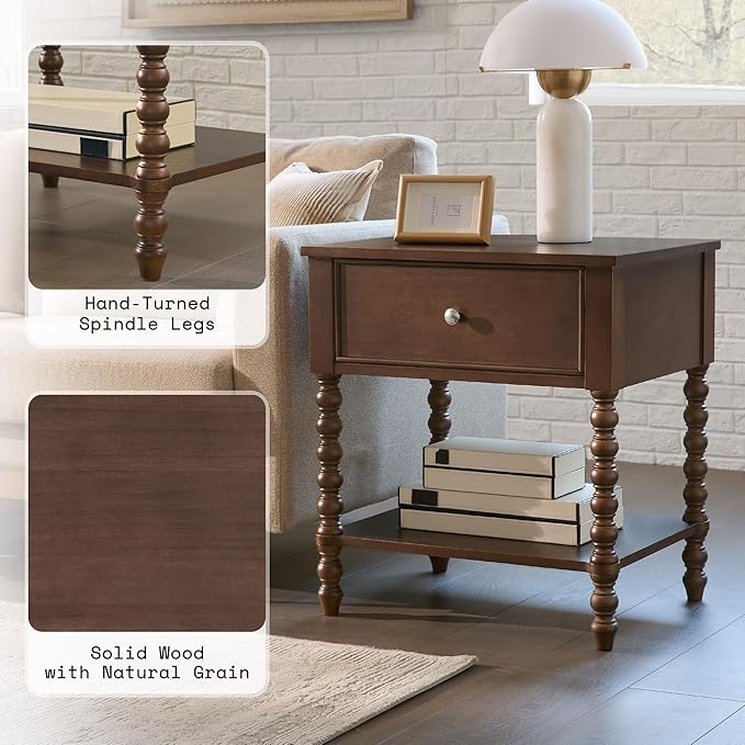 AMERLIFE 24" Walnut Nightstand Set of 2, Vintage Bedside Table