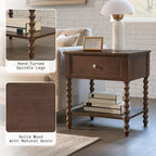 AMERLIFE 24" Walnut Nightstand Set of 2, Vintage Bedside Table