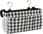 Classic Houndstooth Print Bedside Caddy Storage Bag Bedside Organizer for Bunk Bed Headboards College Organizer Caddy Hanging Shelf 6 Pockets with Hooks for Drinks Magazine Phone Holder