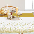 QZYL 12Pack Table Cloth Rectangle Tables, 54" x 108" Disposable Party White Table Cloths with Gold Dot, Waterproof Table Covers for Birthday Outdoor Wedding New Year Eve Birthday Decorations Supplies