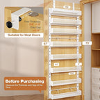 Pantry Door Organizers and Storage,8-Tier Large Wide Metal Heavy-Duty Frame Over the Door Spice Rack, 2 in 1 Wall-Mounted or Hanging shelf for Kitchen, Bathroom, Laundry Room, Bedroom, Closet &Nursery