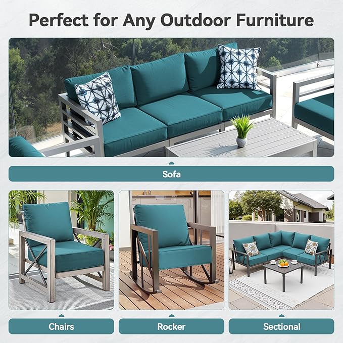 Luxury 6" Outdoor Cushions for Patio Furniture, 24x24x6" Thick Seat Cushion Set of 8, Fade Resistant Couch Chair Replacement Cushions High Density Deep Wicker Chair Cushion w/ Removable Cover, Green