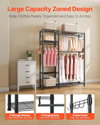 VEVOR Clothing Garment Rack, Heavy Duty Closet Wardrobe, Adjustable Tiers Clothes Racks with Steel Frame, for Bedroom, Clothing Store, Hallway