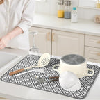 Subekyu 2 Pack Dish Drying Mat, 24*18 inch Ultra Absorbent Microfiber Dishes Drainer Mats for Kitchen Counter, Large Size Dish Drying Pad with Rhombus patterns